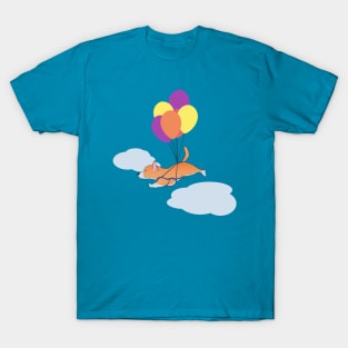 Happy Corgi Flying on Bundle of Balloons T-Shirt